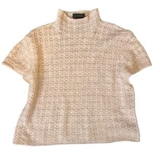 House of Harlow Blush Crochet Short Sleeve Cropped Sweater Size Large Women's